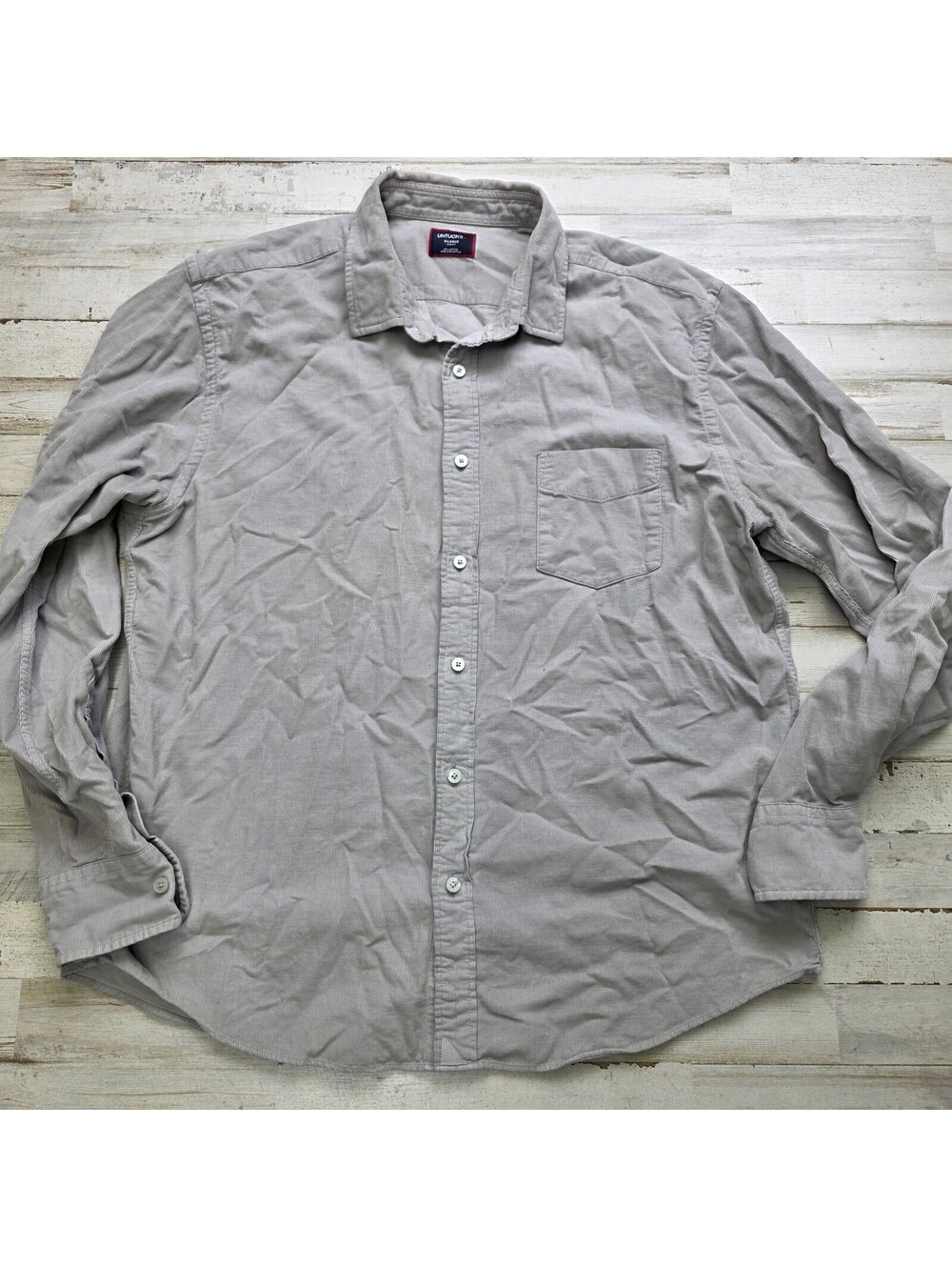 UNTUCKit Caprone XL Gray Corduroy Button Up Shirt Slim Fit Chest Pocket Fall